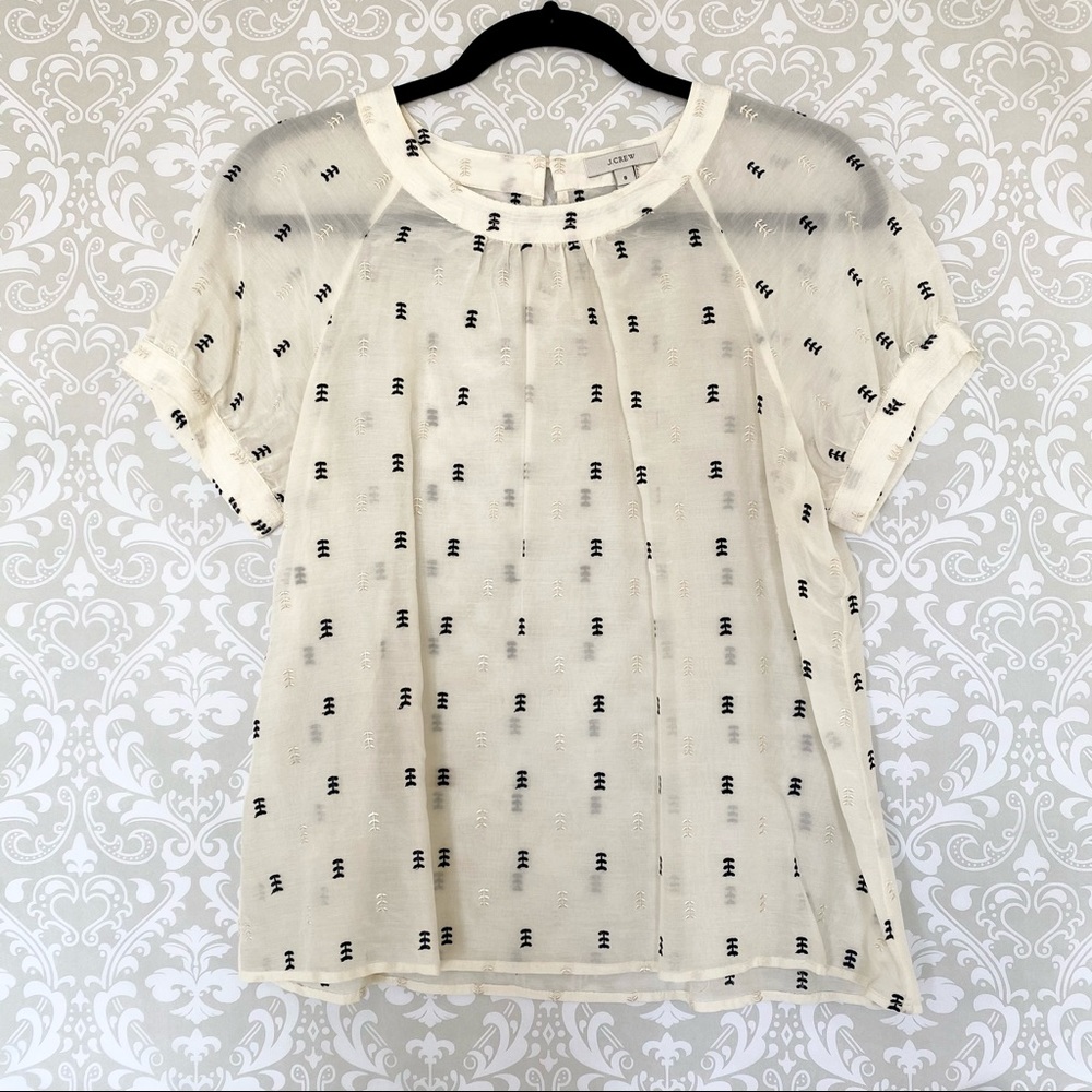 J. Crew cream blouse with embroidered pattern